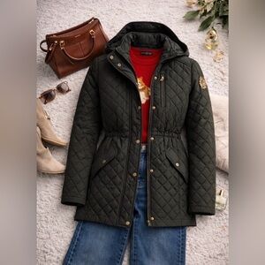 Lauren Ralph Lauren Women's Quilted Olive Hooded quilted Jacket Coat M